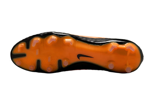 Side view of Nike Hypervenom Phantom RGN Bright Citrus Elite FG football boots in vibrant orange with black accents – elite firm ground soccer cleats