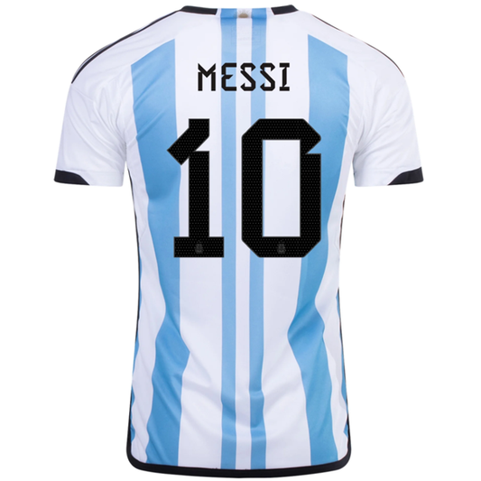 adidas Argentina Lionel Messi Three Star Home Jersey w/ World Cup Champion Patch