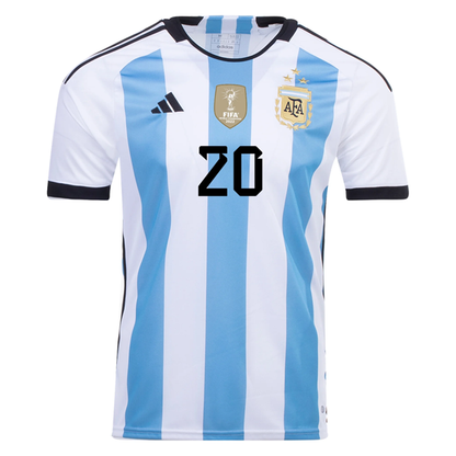 adidas Argentina Alexis Mac Allister Three Star Home Jersey w/ World Cup Champio